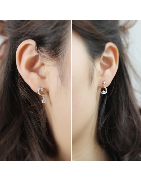 star and moon asymmetrical earrings