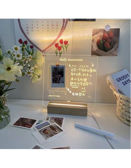 USB Acrylic Message Board With Wood Stand Holder