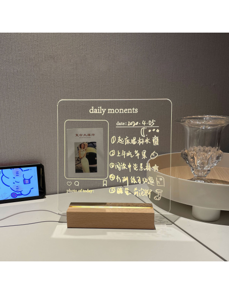 USB Acrylic Message Board With Wood Stand Holder