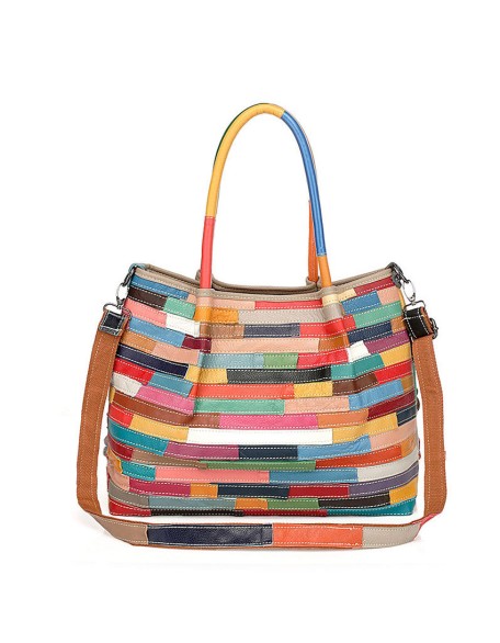 spring flower patchwork genuine leather handbag