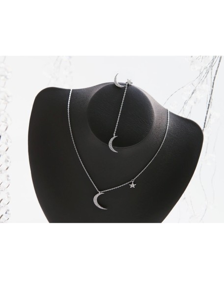 sterling silver star and moon earring and necklace